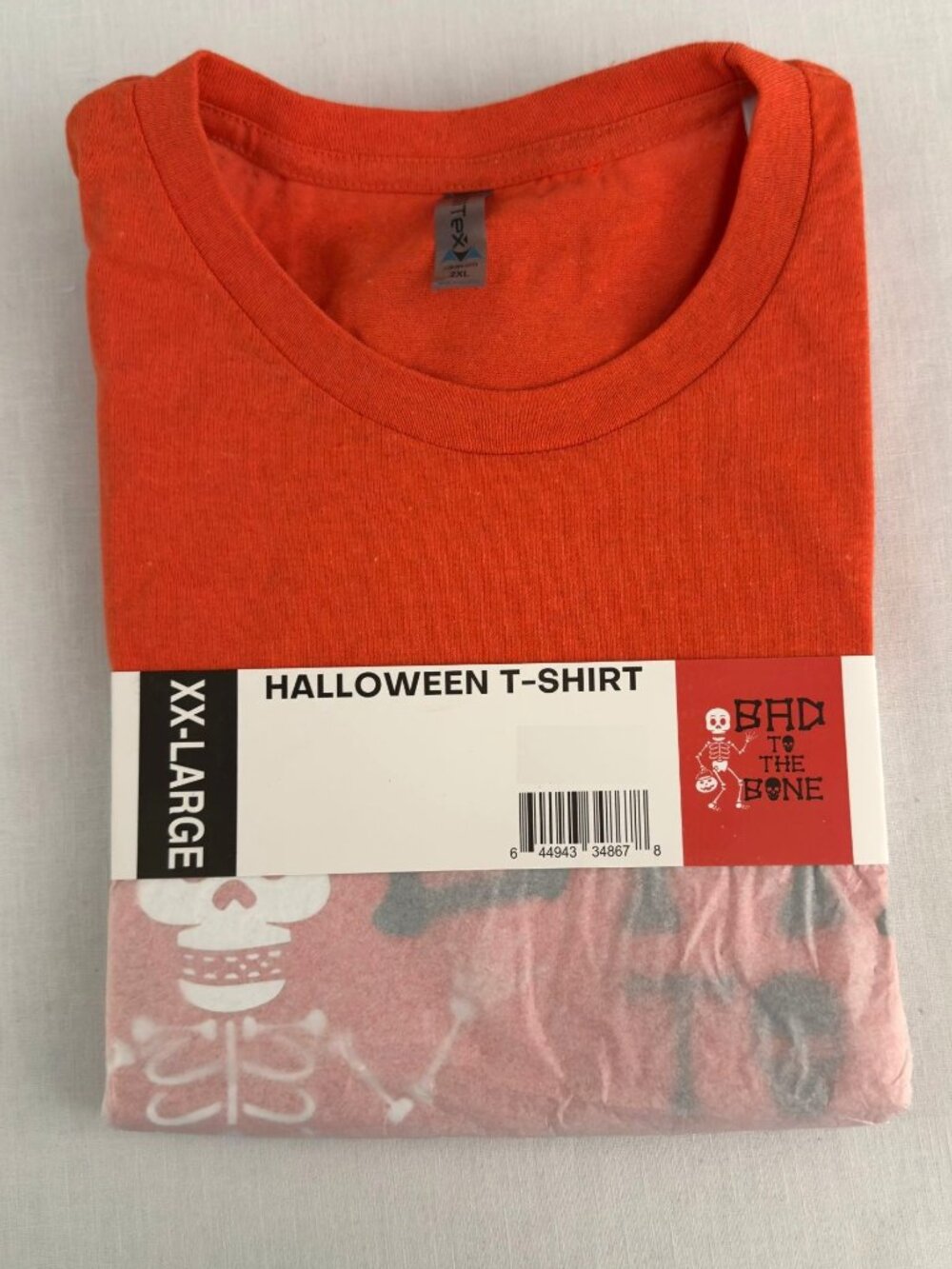 Skeleton Graphic Halloween Tee Sz 2XL Bad To The Bone Orange Shirt - Picture 3 of 9